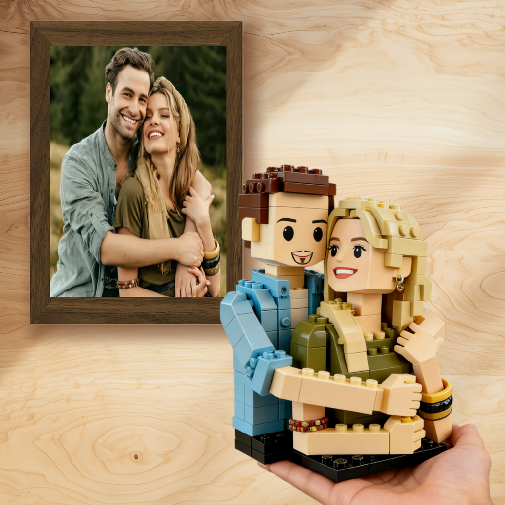 Figurine en briques personnalisée | Minifigurine personnalisée à partir de votre photo et celle de votre ami(e)