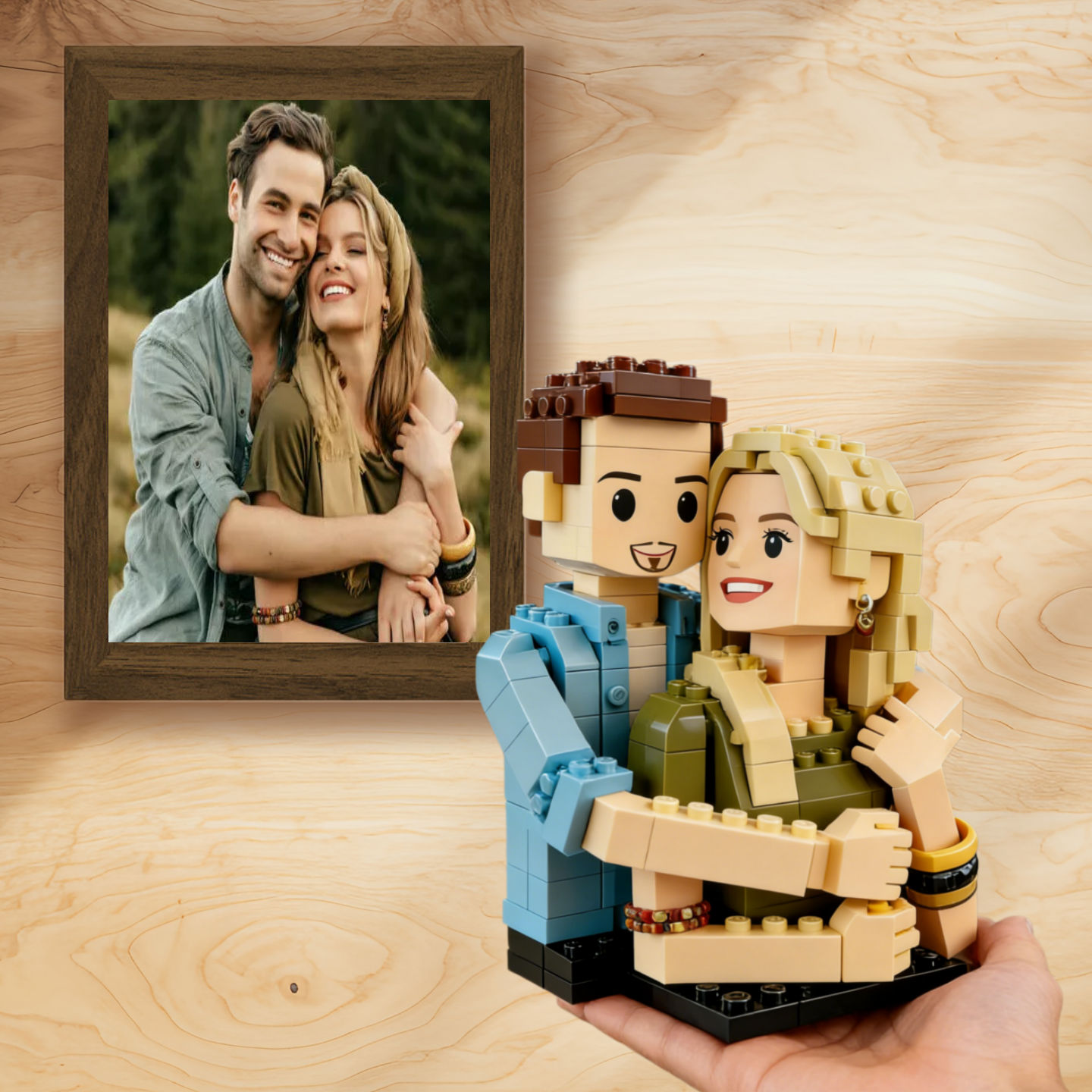 Figurine en briques personnalisée | Minifigurine personnalisée à partir de votre photo et celle de votre ami(e)