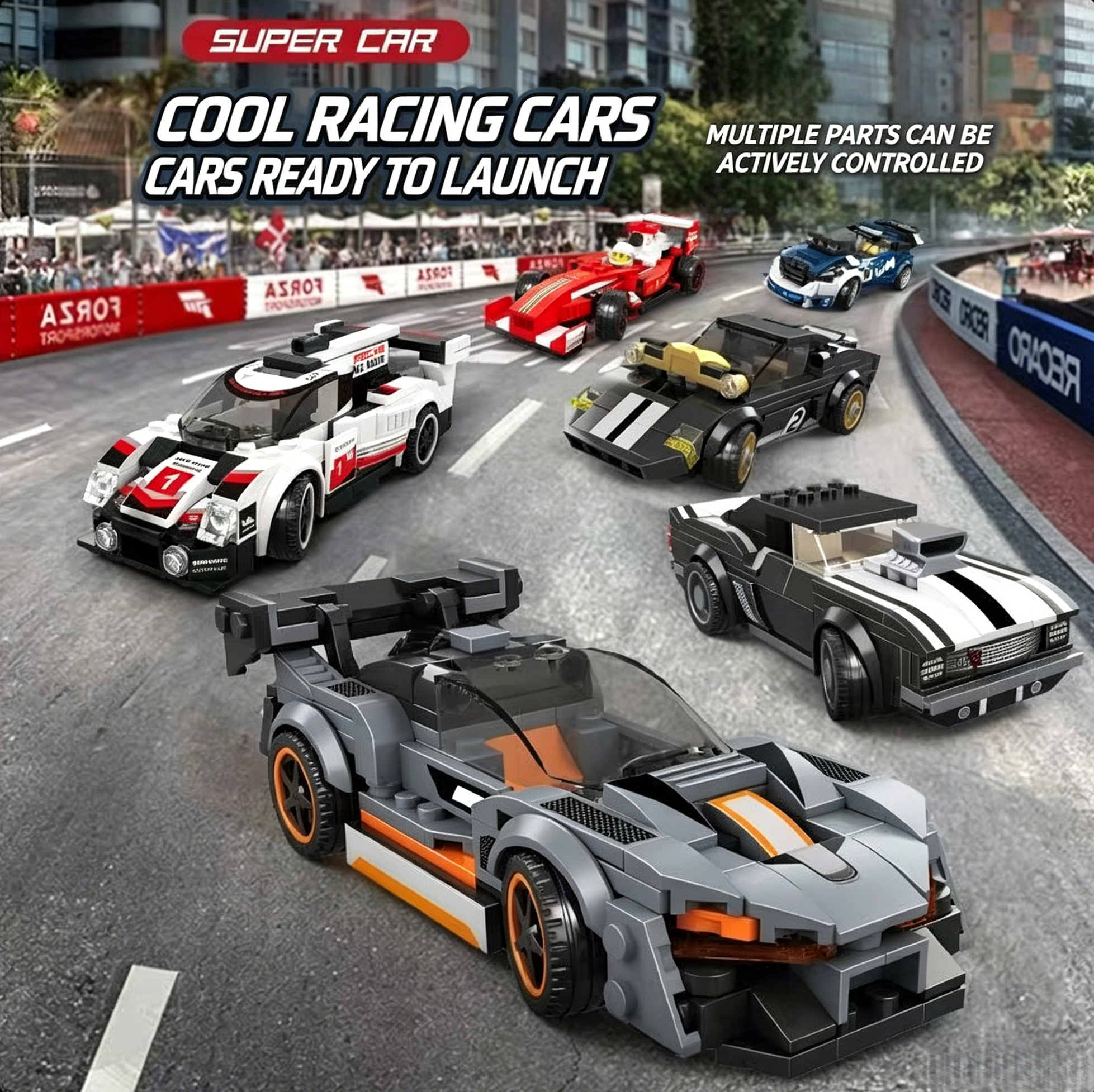 Ensemble de collection de briques de voitures de course cool | Jouet de construction de voiture de sport F1 Formula | Plusieurs pièces contrôlables