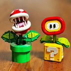 Super Mario Piranha Plant & Fire Flower Building Block – Dual Display Statues with Question Block Base