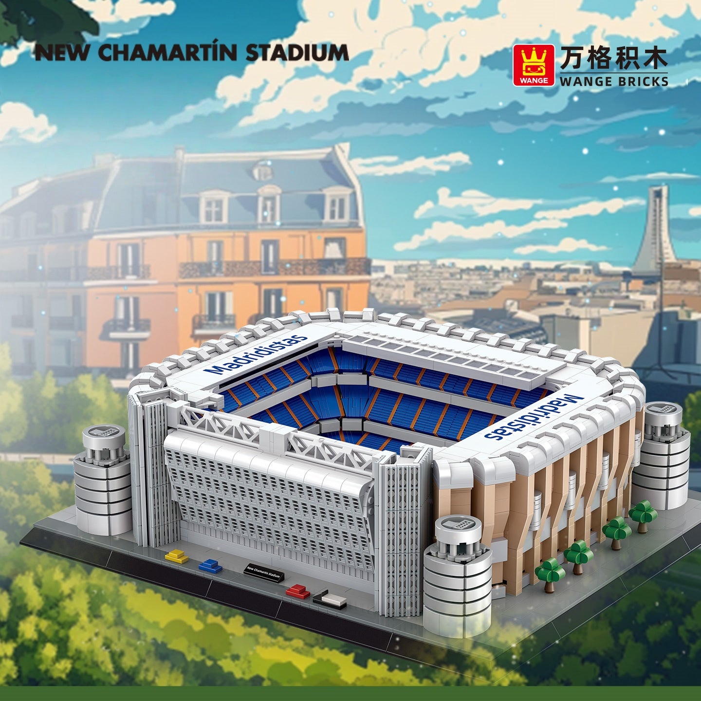 Ensemble de blocs de construction du stade Santiago Bernabéu du Real Madrid | Maquette d'architecture emblématique de 3471 pièces | Collection premium de monuments du football