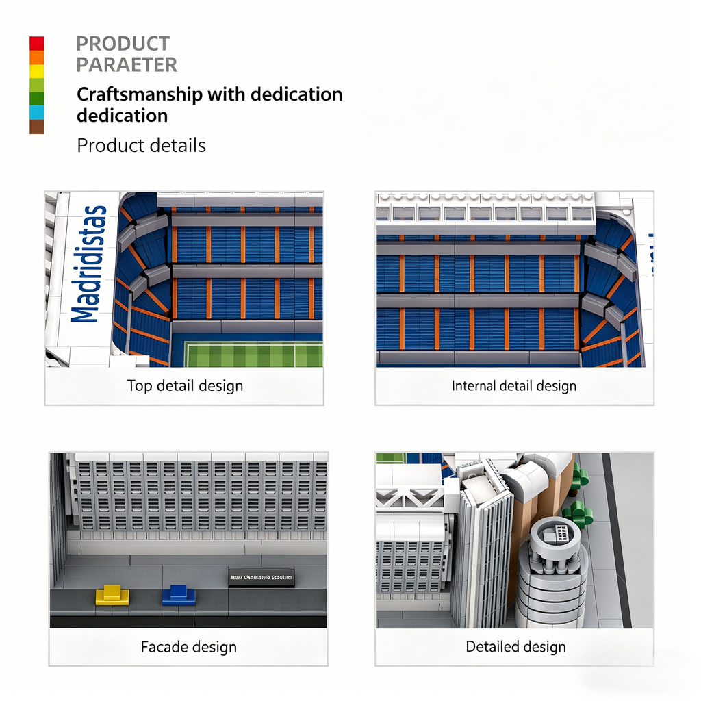 Ensemble de blocs de construction du stade Santiago Bernabéu du Real Madrid | Maquette d'architecture emblématique de 3471 pièces | Collection premium de monuments du football