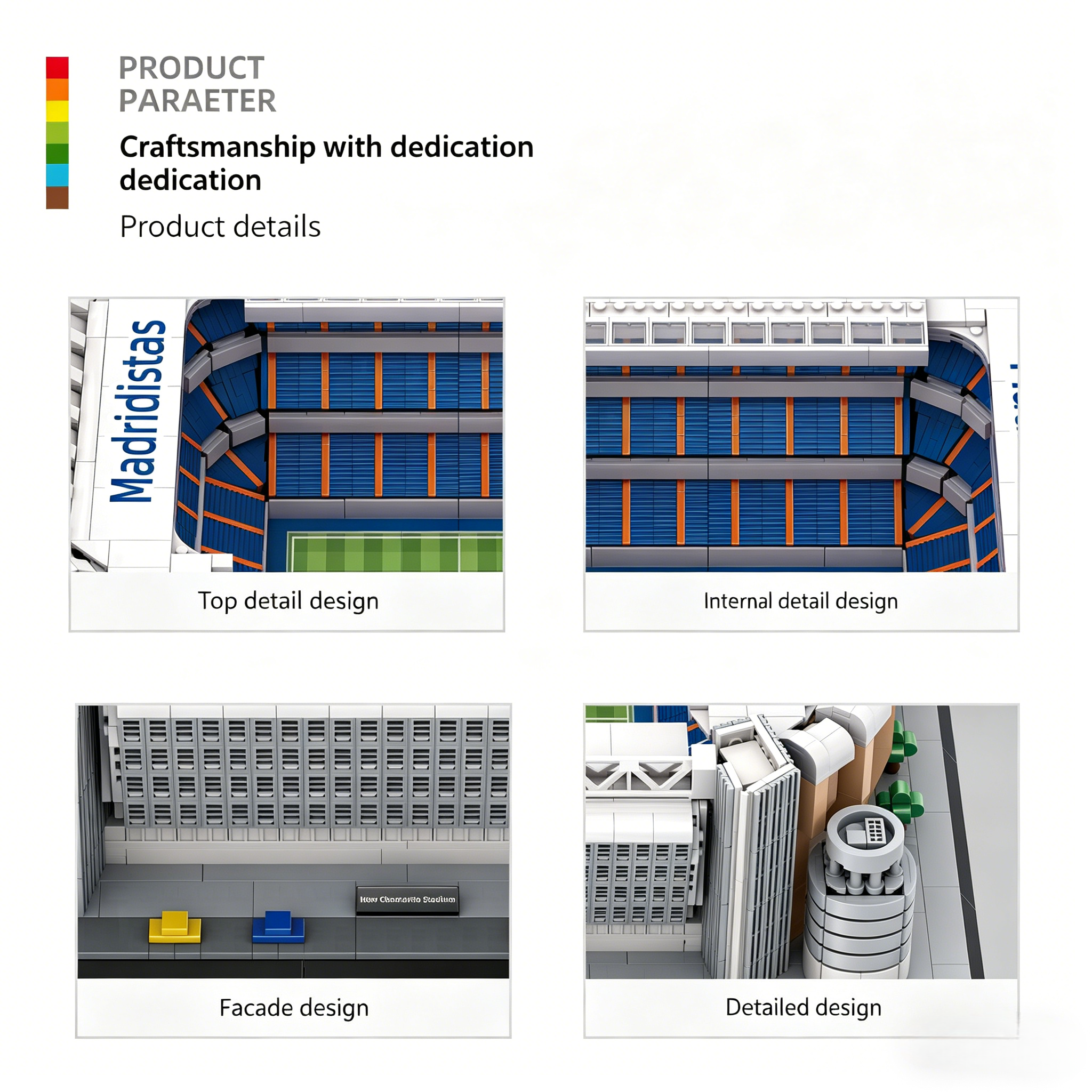 Ensemble de blocs de construction du stade Santiago Bernabéu du Real Madrid | Maquette d'architecture emblématique de 3471 pièces | Collection premium de monuments du football