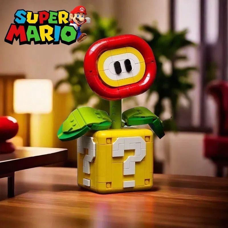 Blocs de construction Super Mario Plante Piranha et Fleur de feu – Statues double affichage avec base Bloc « ? »