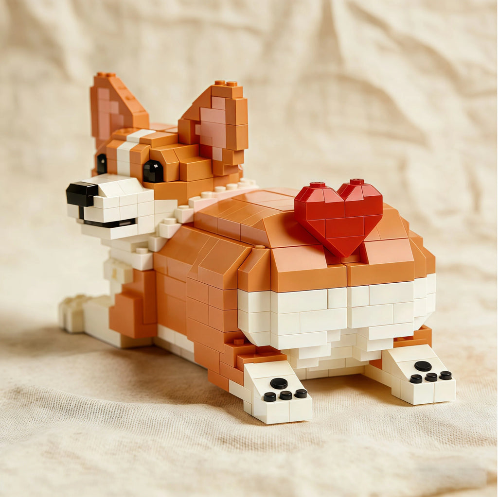 🐶Ensemble de briques « J'adore le Corgi » – Construction de collection pour les amoureux des corgis
