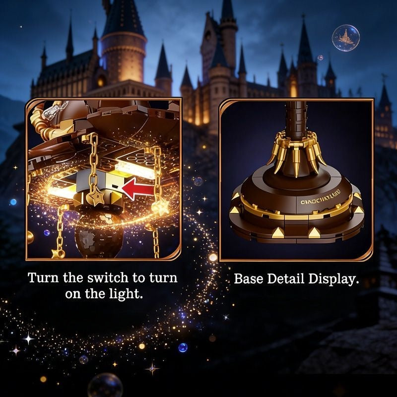 Jeu de construction Lampe Chapeau Magique – Lampe de bureau LED Chapeau de Sorcier avec Pendentifs Étoiles et Chaîne Dorée | 26cm | 8 ans et +