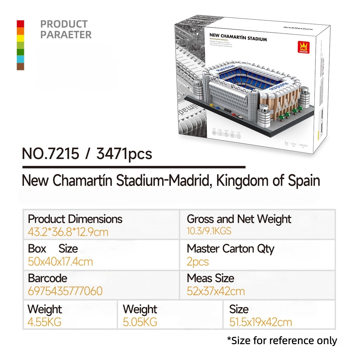 Ensemble de blocs de construction du stade Santiago Bernabéu du Real Madrid | Maquette d'architecture emblématique de 3471 pièces | Collection premium de monuments du football