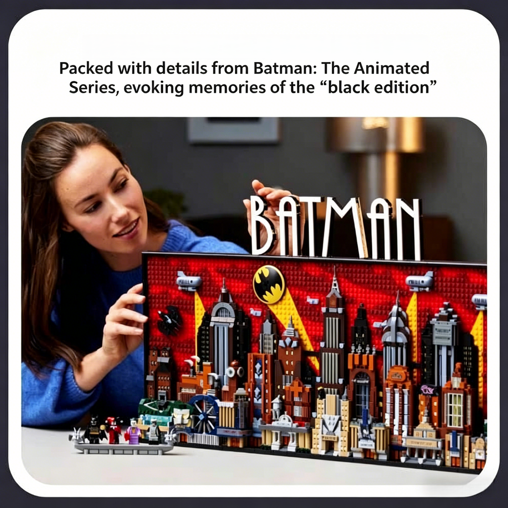 Batman: La Série Animée – Ensemble de Construction Skyline de Gotham City | Présentoir Mural de 76 cm | 4 Minifigurines