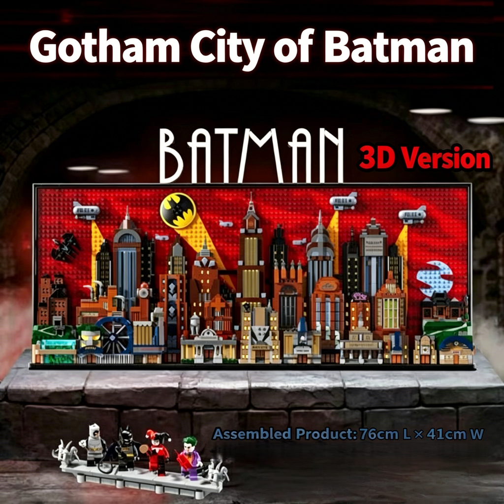 Batman: La Série Animée – Ensemble de Construction Skyline de Gotham City | Présentoir Mural de 76 cm | 4 Minifigurines