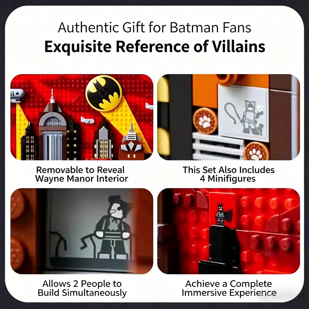 Batman: La Série Animée – Ensemble de Construction Skyline de Gotham City | Présentoir Mural de 76 cm | 4 Minifigurines