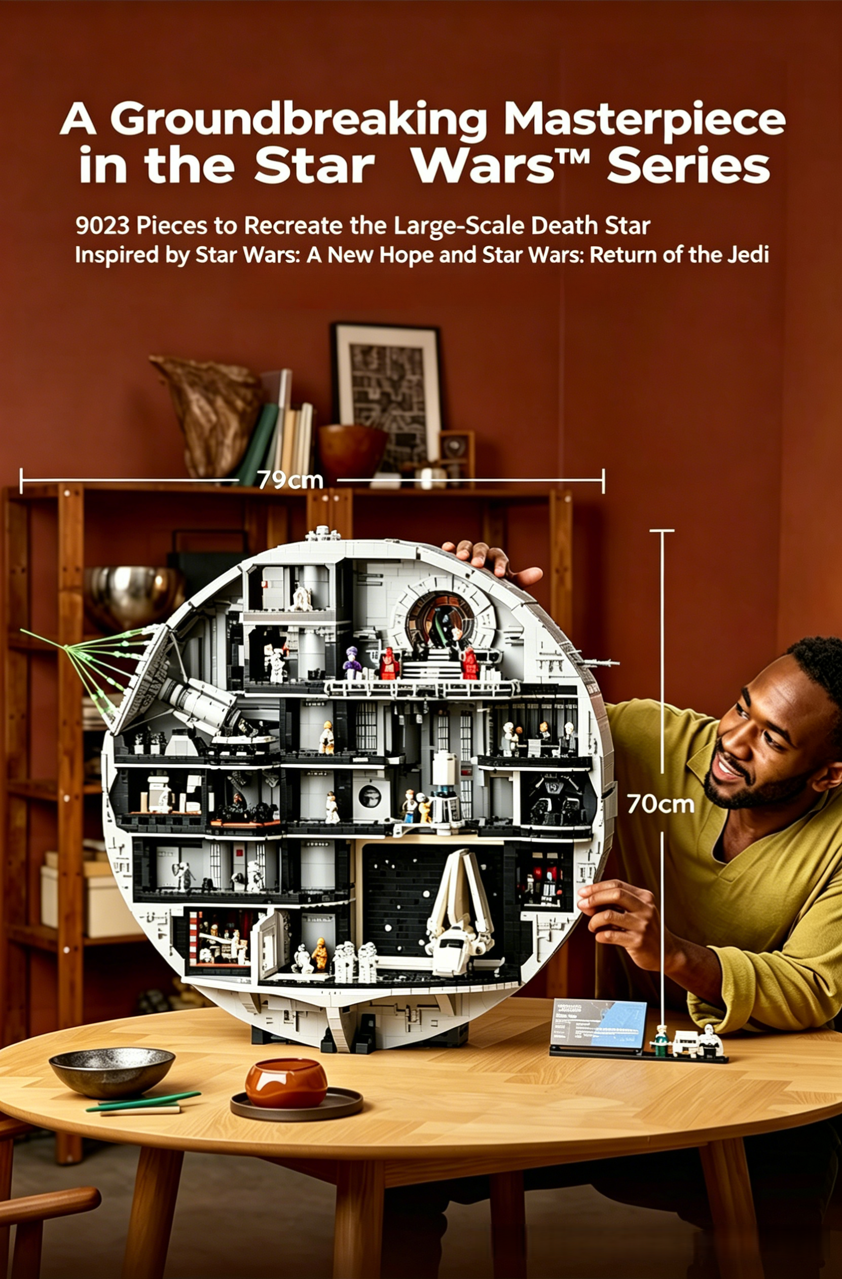 Ensemble de construction LEGO Star Wars Étoile de la Mort – 9023 pièces | 79 cm | Scènes intérieures multi-niveaux et figurines