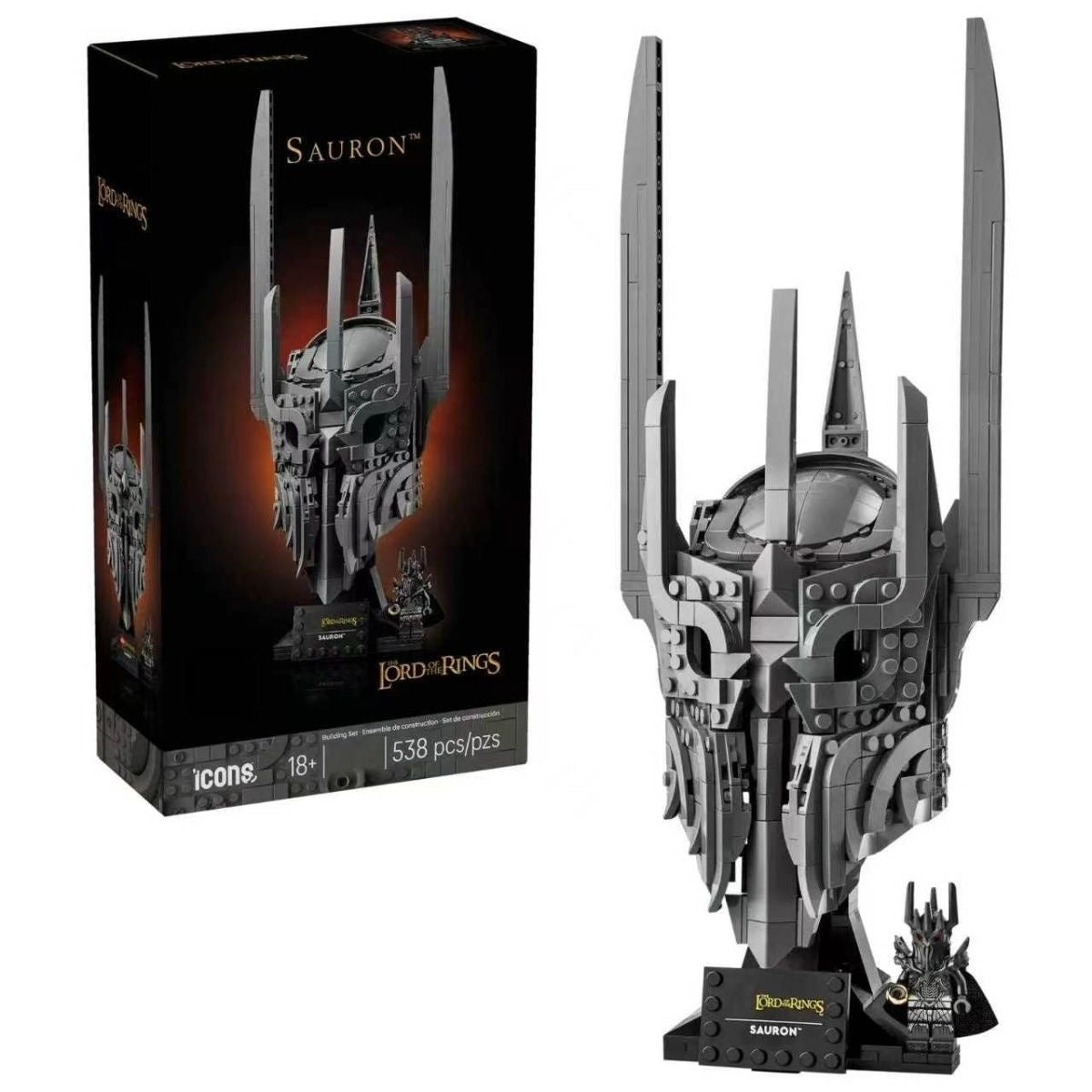 Seigneur des Anneaux : Ensemble de construction du casque de Sauron – 538 pièces | Buste de présentation taille réelle | Figurine de Sauron
