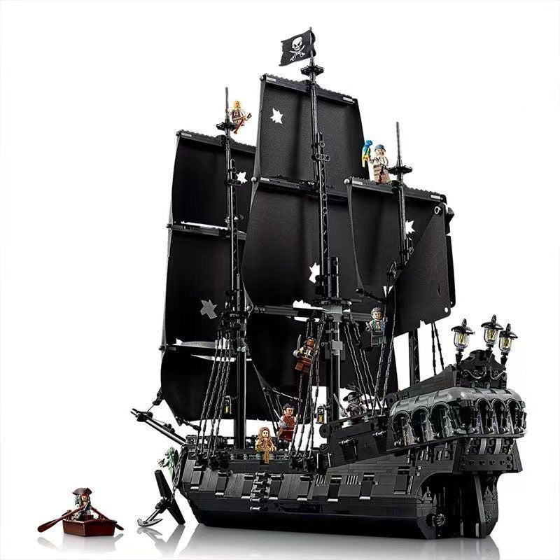 Black Pearl Pirate Ship Building Block Set – 2862 Pcs | Full Black Sails | Multiple Minifigures & Rowboat