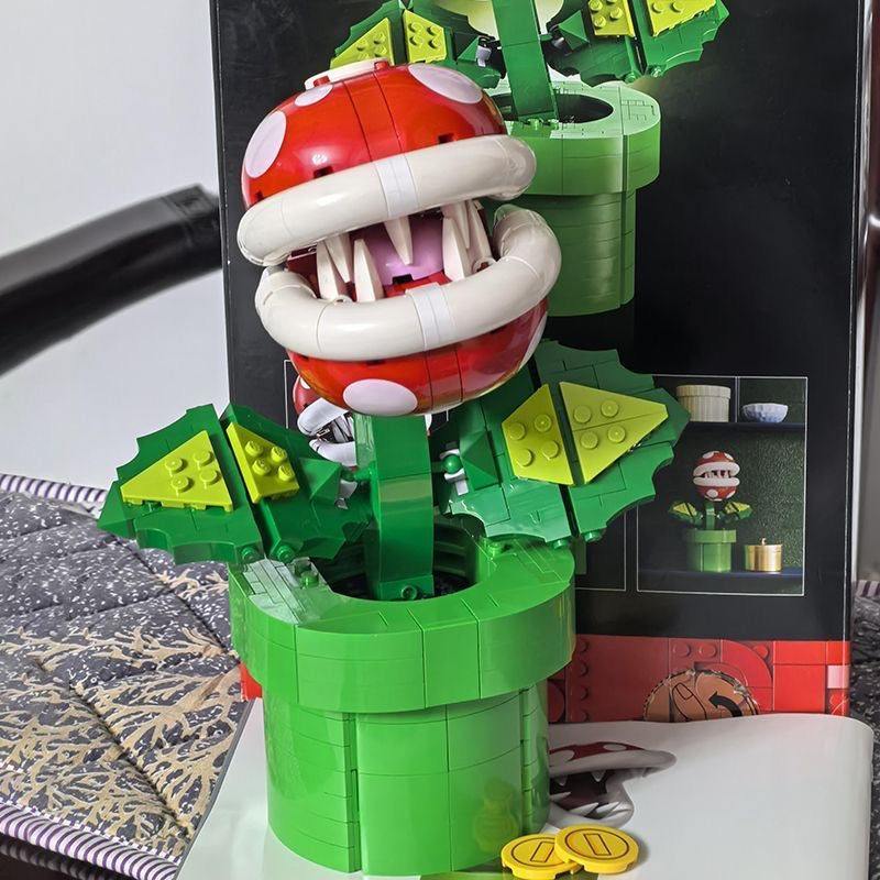Blocs de construction Super Mario Plante Piranha et Fleur de feu – Statues double affichage avec base Bloc « ? »