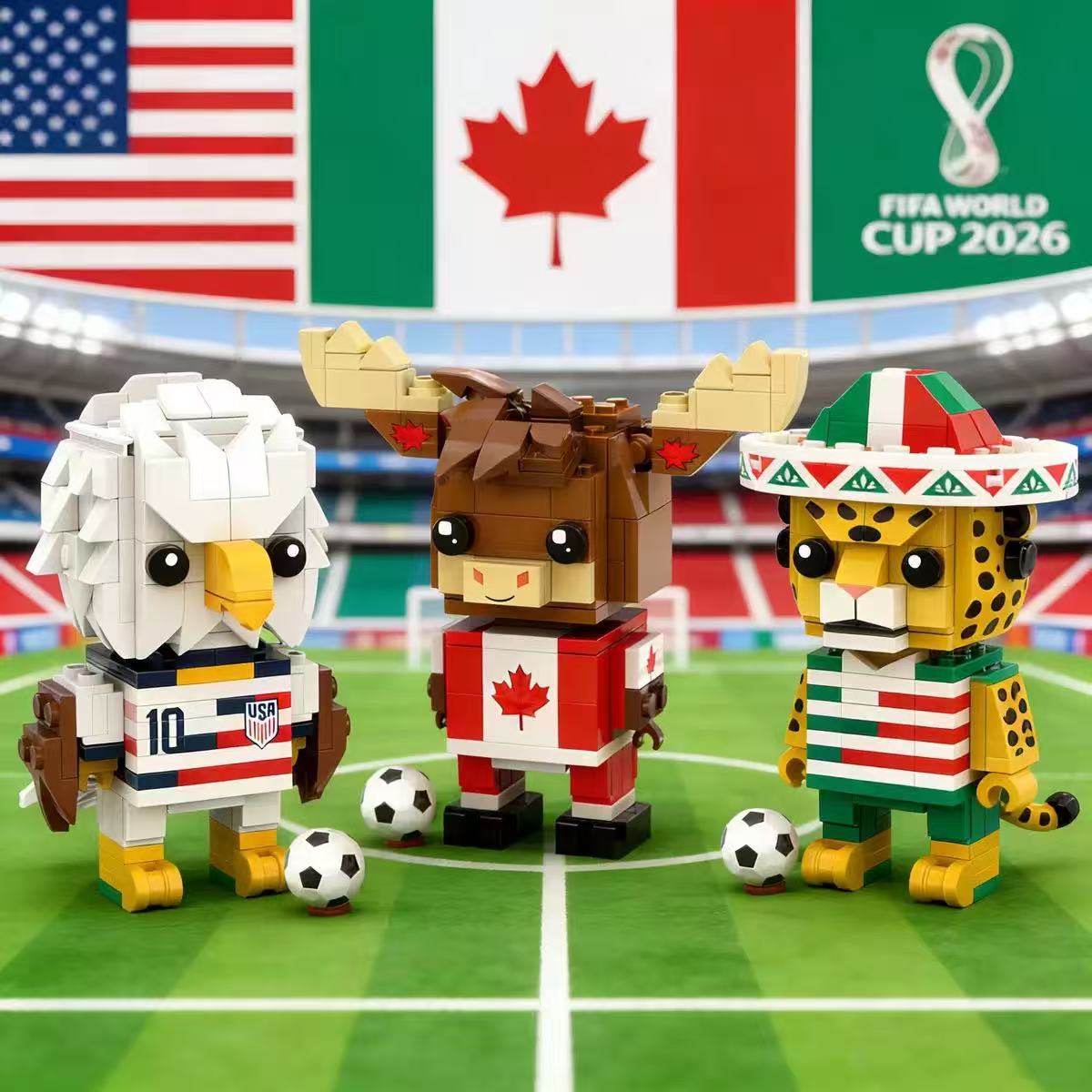 2026 World Cup Mascot Building Blocks Collection - USA Eagle, Canada Moose, Mexico Jaguar